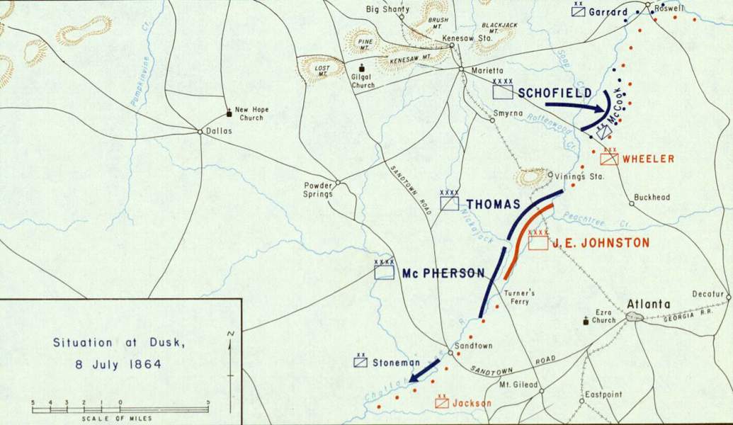 Advance on Atlanta, evening of July 8, 1864, campaign map, zoomable image
