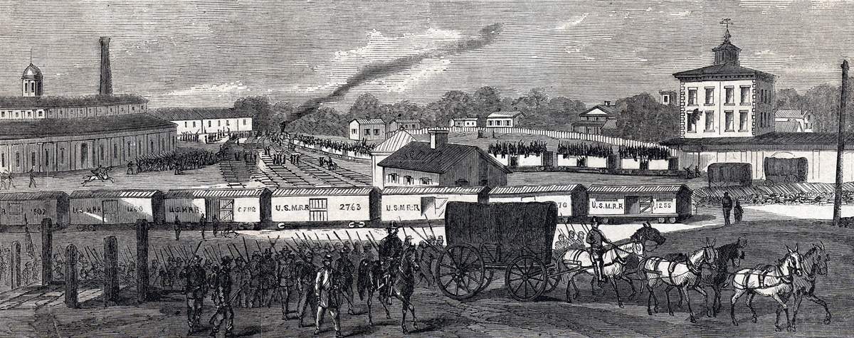 Railroad Depot, Atlanta, Georgia, November 12, 1864, artist's impression, detail