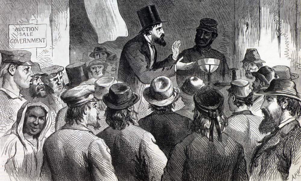 Government Auction, Cairo, Illinois, April 1866, artist's impression, detail.