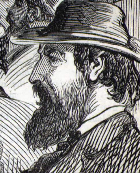 A.R. Waud at Government Auction, Cairo, Illinois, April 1866, self portrait
