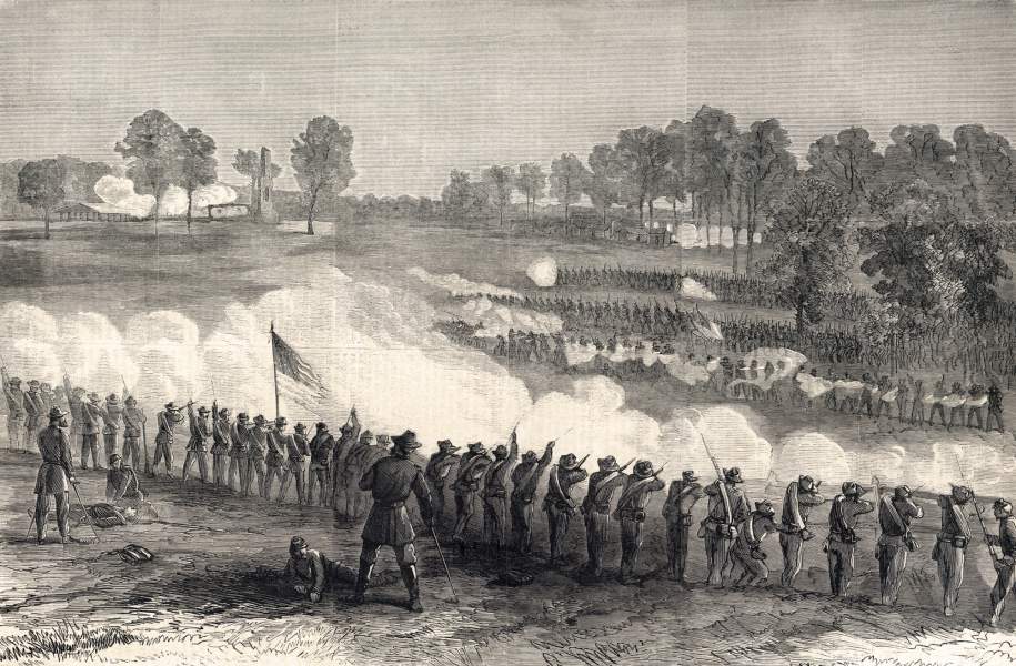 Confederate counter-attack on Fort Harrison, Virginia, September 30, 1864, artist's impression, zoomable image
