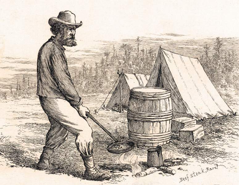 "Beef Steak Rare," Edwin Forbes, copper plate etching, 1876