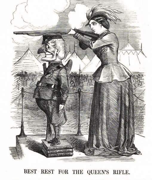 “Best Rest For the Queen's Rifle,"cartoon, June 1860