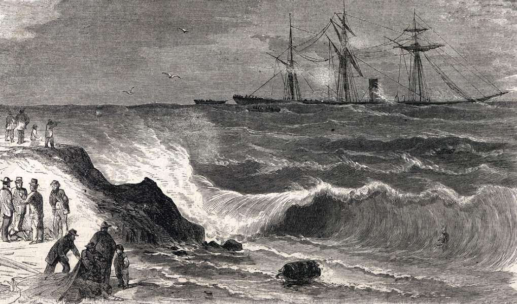 Wreck of the Steam Ship Bohemian, off the coast of Maine, February 22, 1864, artist's impression