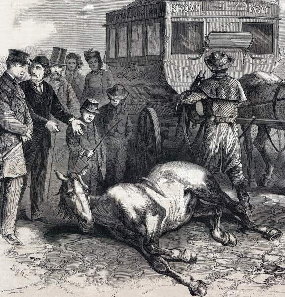 "New York City Enormities - The Broken Leg on Broadway," December 9, 1865 artist's impression, detail