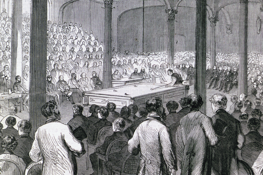 American National Championship Billiards Final, New York City, March 13, 1866, artist's impression