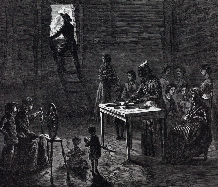 Civilians sheltering from the Union bombardment, Atlanta, Georgia, August, 1864, artist's impression, detail