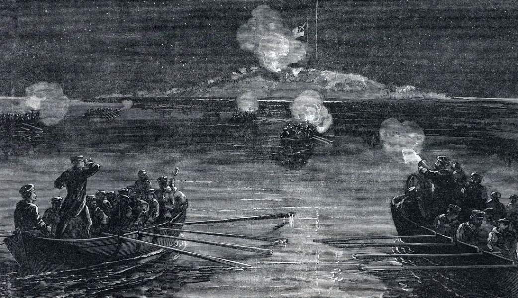 Union small boat attack on Battery Gregg and Cumming's Point, night of September 5, 1863, artist's impression, detail