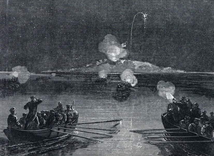 Union small boat attack on Battery Gregg and Cumming's Point, night of September 5, 1863, artist's impression, zoomable image