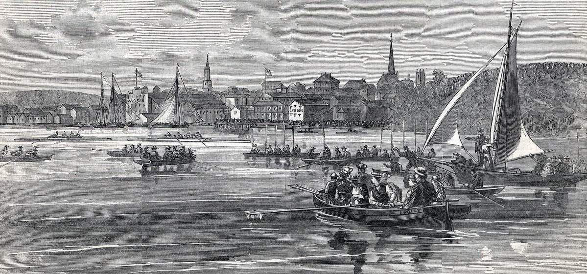 Boat Race, Hudson River, Poughkeepsie, New York, July 19, 1865, artist's impression