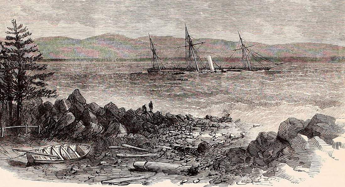 Wreck of the transAtlantic steamer "Bohemian," near Portland, Maine, February 22, 1864, British artist's impression