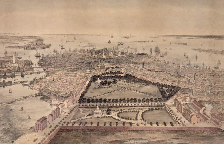 Boston, 1851, bird's eye zoomable map