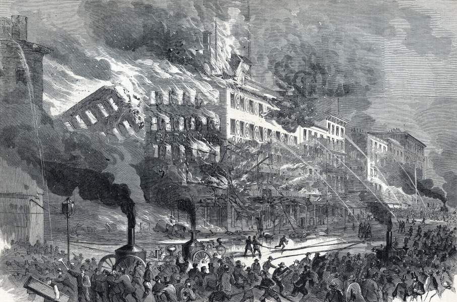 Burning of P.T. Barnum's American Museum, New York City, July 13, 1865, artist's impression, zoomable image