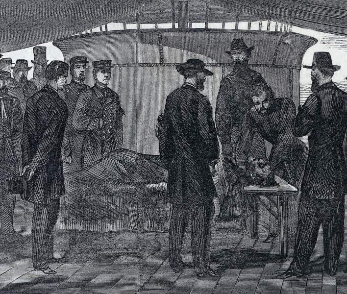 Autopsy of John Wilkes Booth, aboard the U.S.S. Montauk, Washington, D.C., April 27, 1865, artist's impression, detail