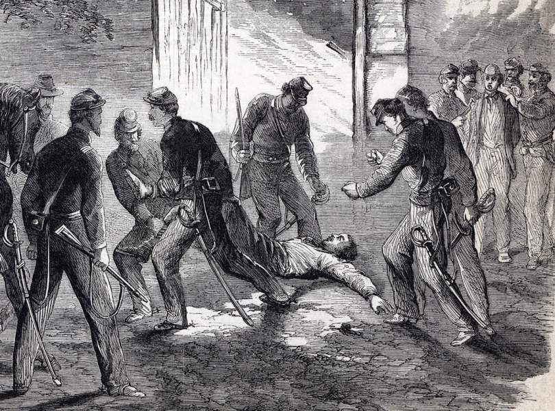 Capture and death of John Wilkes Booth, near Port Royal, Virginia, April 26, 1865, artist's impression, detail