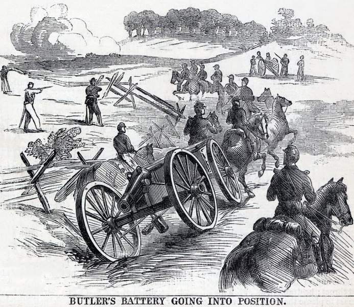 Battery "B," Union Horse Artillery going into action at Culpeper Courthouse, Virginia, September 13, 1863, artist's impression