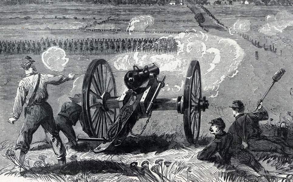 Union forces probe Confederate defenses near Raccoon Ford, Virginia, September 14, 1863, artist's impression, detail