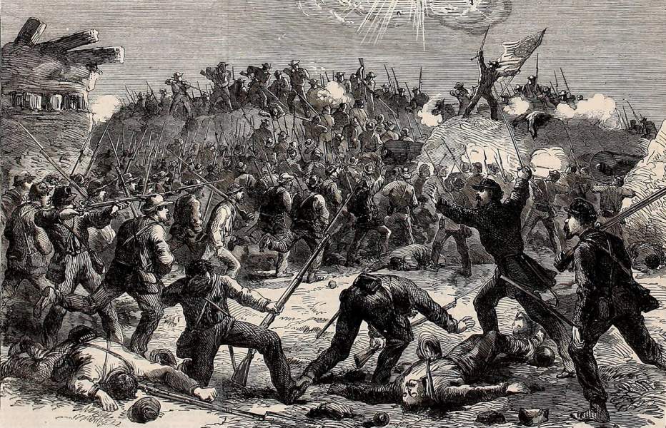 Confederate defense of Fort Wagner, South Carolina, July 18, 1863, British artist's impression, zoomable image