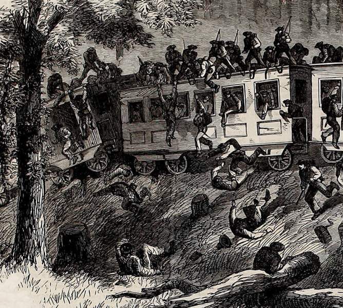 Confederate Troop Train Derailment, Mississippi, Summer 1863, British artist's impression, detail