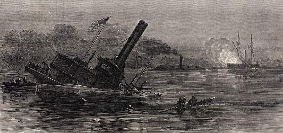 Sinking of the U.S.S. Southfield by the C.S.S. Albemarle, Roanoke River, North Carolina, April 19, 1864, artist's impression