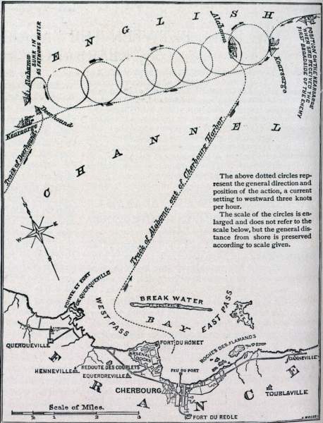 CSS Alabama and USS Kearsarge Battle Map, June 19, 1864
