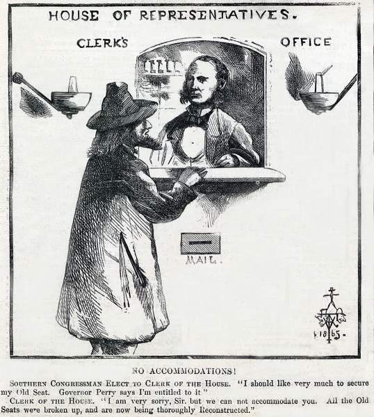 "No Accomodation," cartoon, Harper's Weekly Magazine, December 9, 1865