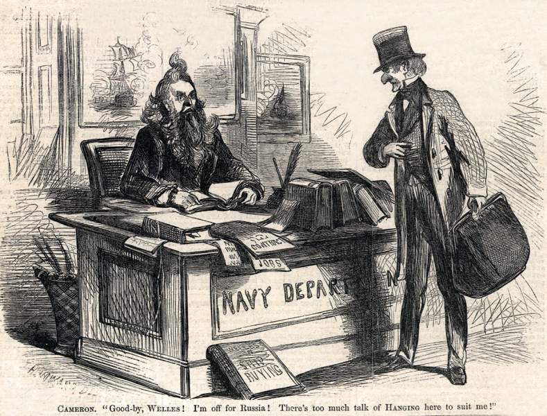 "I'm Off to Russia," February 1, 1862, political cartoon