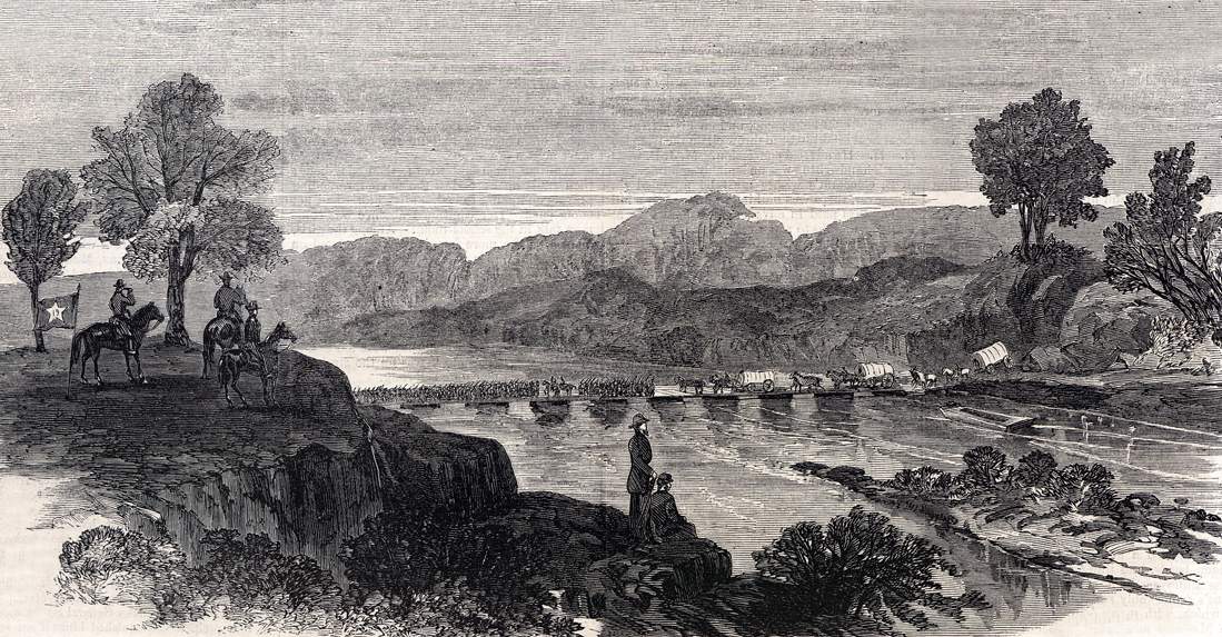 Union Army's Nineteenth Corps crossing the Cane River, Louisiana, April 23, 1864, artist's impression