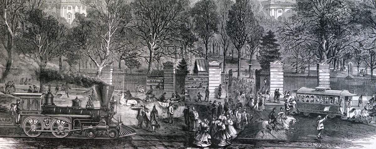 U.S. Capitol, Pennsylvania Avenue entrance at daily adjournment time, April 1866, artist's impression, detail.