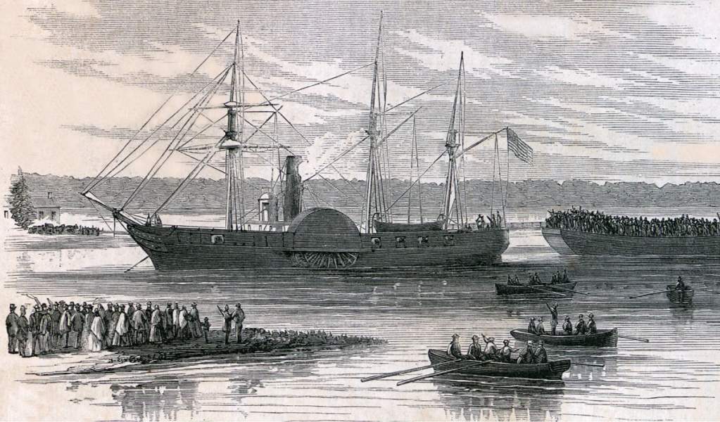 U.S.S. Michigan detaining retreating Fenians, June 1866, artist's impression