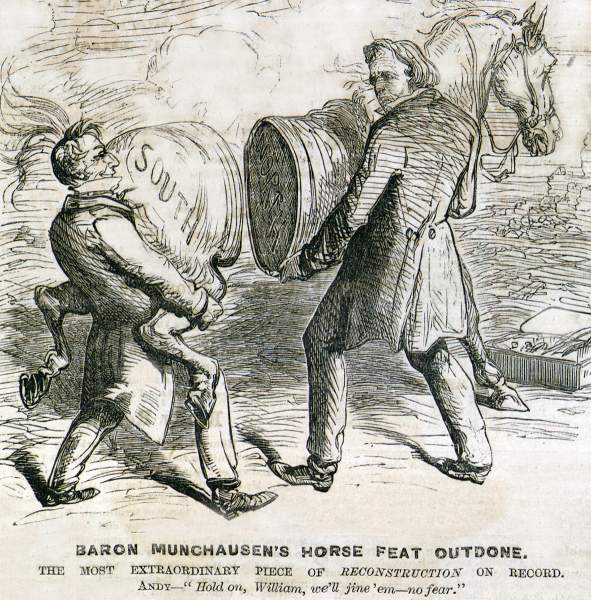 "Baron Munchausen's Horse Feat Outdone," cartoon, Frank Leslie's Illustrated, April 28, 1866