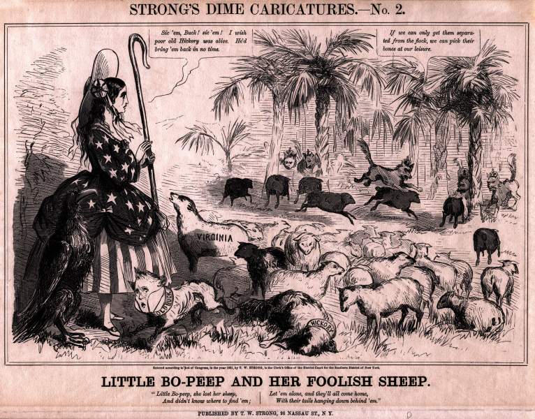 "Little Bo-Peep and Her Foolish Sheep," Strong's Dime Caricatures, No. 2, 1861, zoomable image