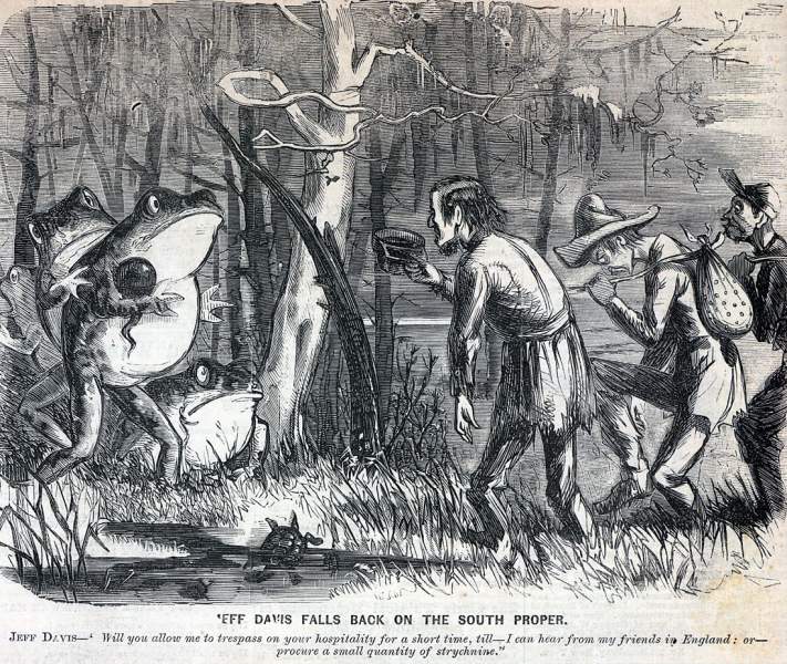 "Jeff Davis Falls Back on the South Proper," cartoon, May 31, 1862