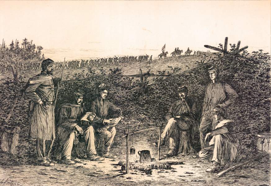"Coffee Coolers," Edwin Forbes, copper plate etching, 1876, zoomable image