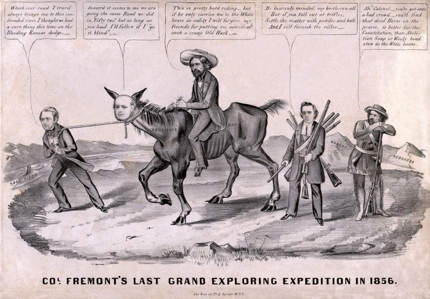 "Col. Fremont's Last Grand Exploring Expedition in 1856,” cartoon, 1856, zoomable image