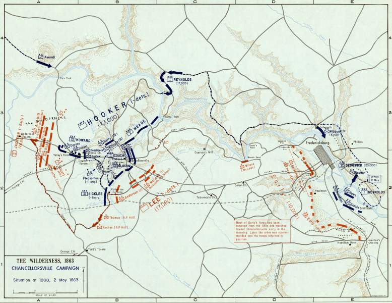 Battle of Chancellorsville, evening of May 2, 1863,  campaign map, zoomable image