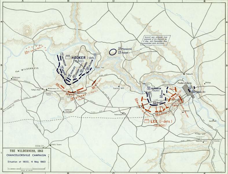 Battle of Chancellorsville, evening of May 4, 1863,  campaign map, zoomable image