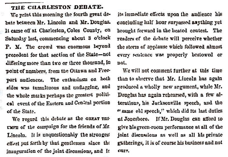 "The Charleston Debate," Chicago (IL) Press and Tribune, September 21, 1858