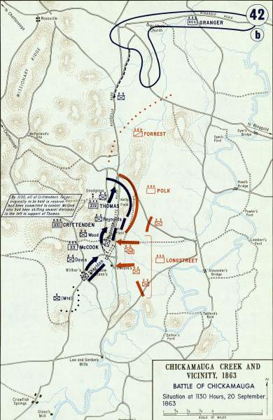 Battle of Chickamauga, mid-day on September 20, 1863, campaign map, zoomable image