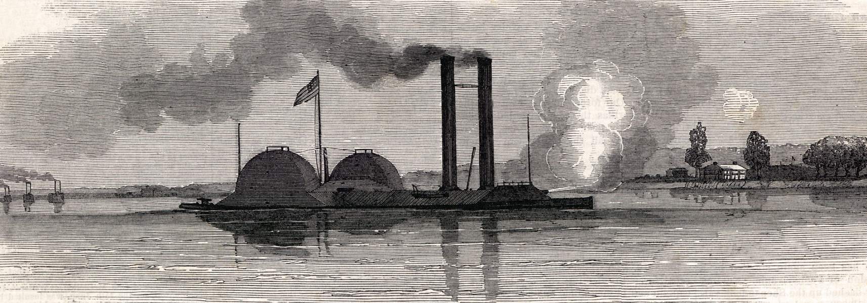U.S.S. Choctaw supporting ground troops at Milliken's Bend, June 7, 1863, artist's impression, zoomable image