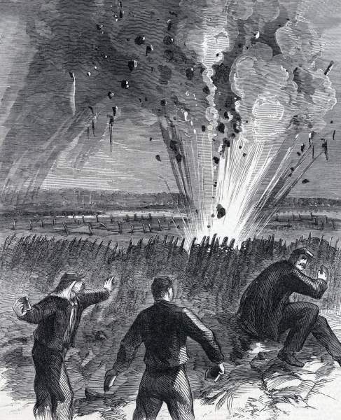 U.S. Engineers clearing mines in front of Fort Wagner, South Carolina, September 1863, artist's impression, zoomable image