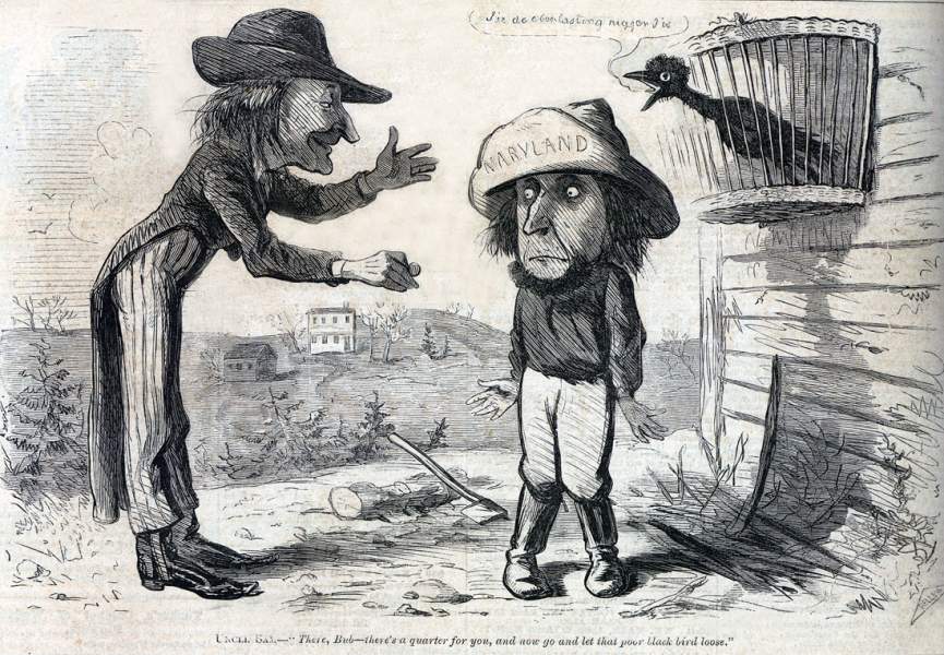 "... let that poor black bird loose," cartoon, April 5, 1862