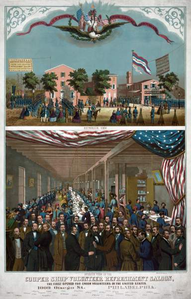 Cooper Shop Refreshment Saloon, Philadelphia, circa 1862, zoomable image