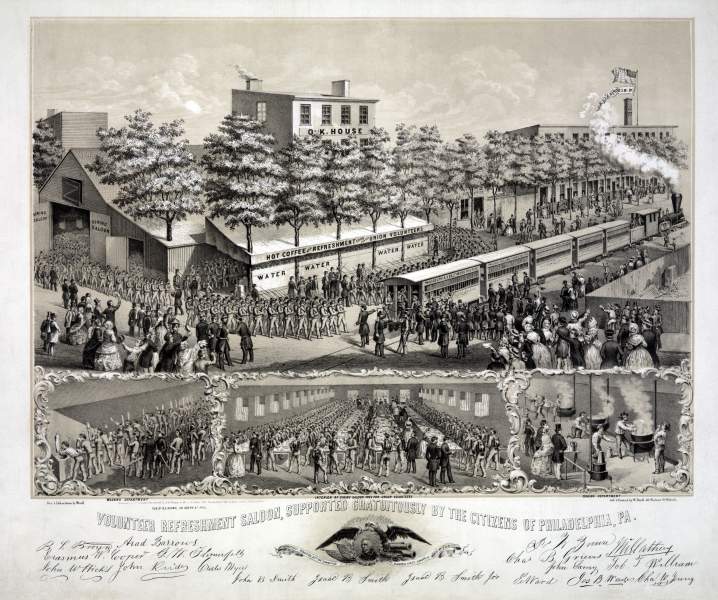 Cooper Volunteer Refreshment Saloon, Philadelphia, Pennsylvania, circa February 12, 1862, zoomable image