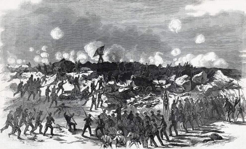 Attack of the Union's 9th Corps, Battle of Crater, Petersburg, Virginia, July 30, 1864, artist's impression, zoomable image