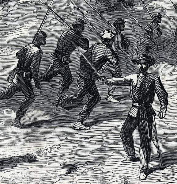 Charge of African-American brigades, Petersburg, Virginia, July 30, 1864, artist's impression, detail
