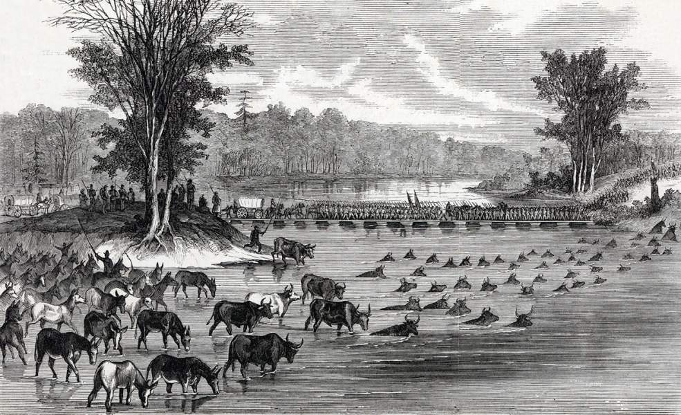 General Sherman's Army crossing Coosa River, Alabama, November 1864, artist's impression