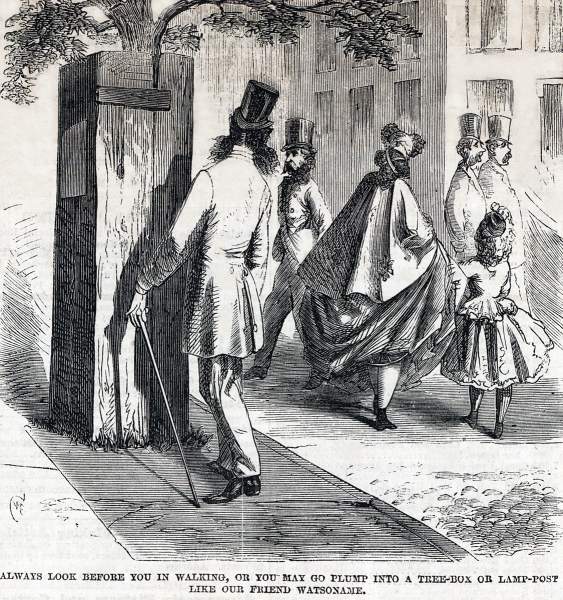 "Always Look Before You In Walking," cartoon, Frank Leslie's Illustrated Newspaper, June 24, 1865