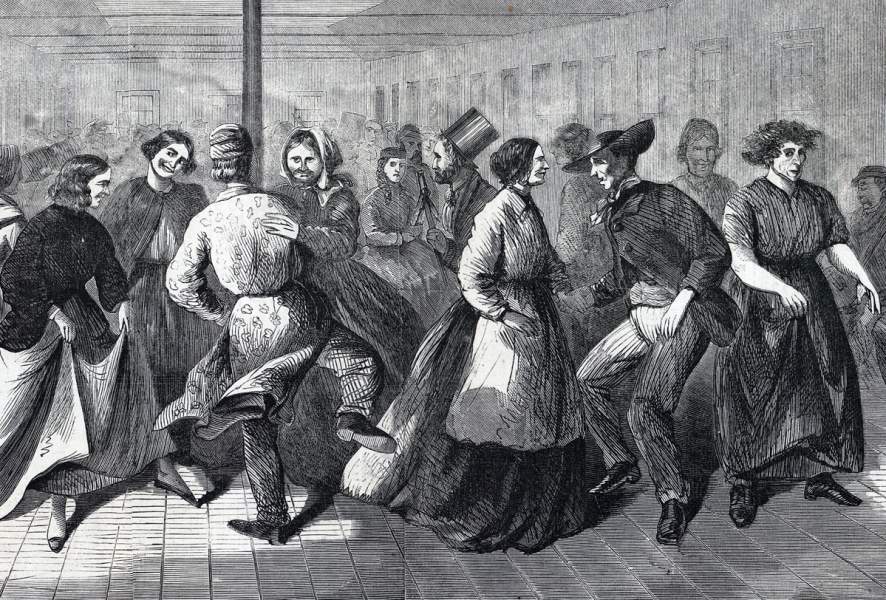 Dance held for inmates of the Blackwell's Island Asylum, New York City, November 6, 1865, artist's impression, detail