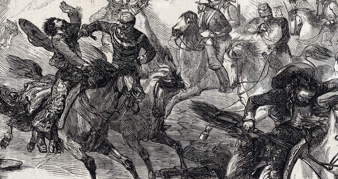 Death of Republican General Pueblita at hands of Imperial troops, Uroapan, Mexico, June 23, 1865, artist's impression, detail